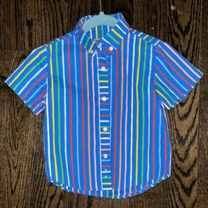 Blue and Red Button Down Shirt with Striped Pattern